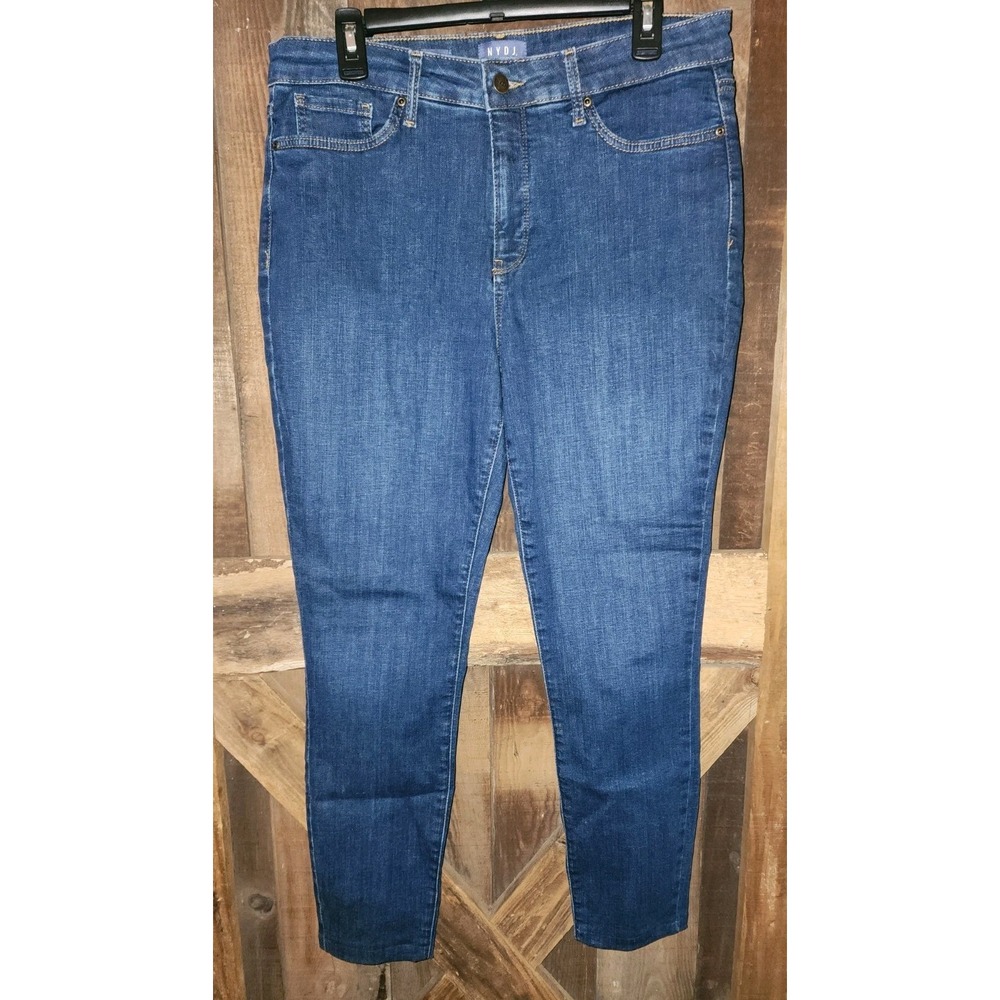 NYDJ Skinny Jeans 12 Blue Stretch Mid Rise Dark Wash Lift And Tuck City College